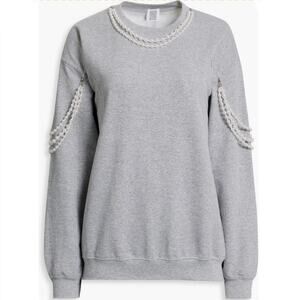 Rosie Assoulin Pearl Embellished Crew Neck Pullover Sweater Size Large NWT Gray
